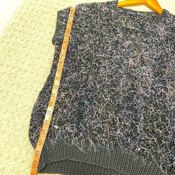 Vintage Handknit Black Rainbow Confetti Crochet Sweater Tee - Picture 11 of 12